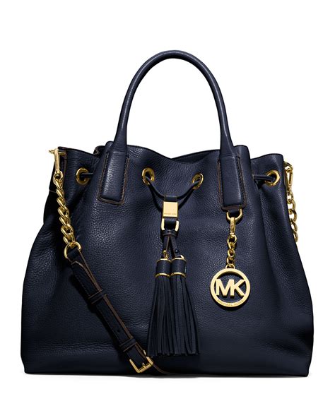 michael kors camden medium drawstring satchel|Michael Kors Camden Medium Leather Drawstring Navy Satchel .